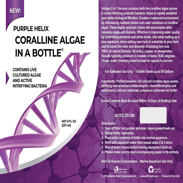 Coralline Algae in a Bottle + Nitrifying Bacteria for Saltwater Aquariums,  Pink Fusion Strain
